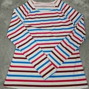 Spanx Swim‎ Shirt Rash Guard Ocean Stripe Hibiscus Crew Neck Long Sleeve Medium